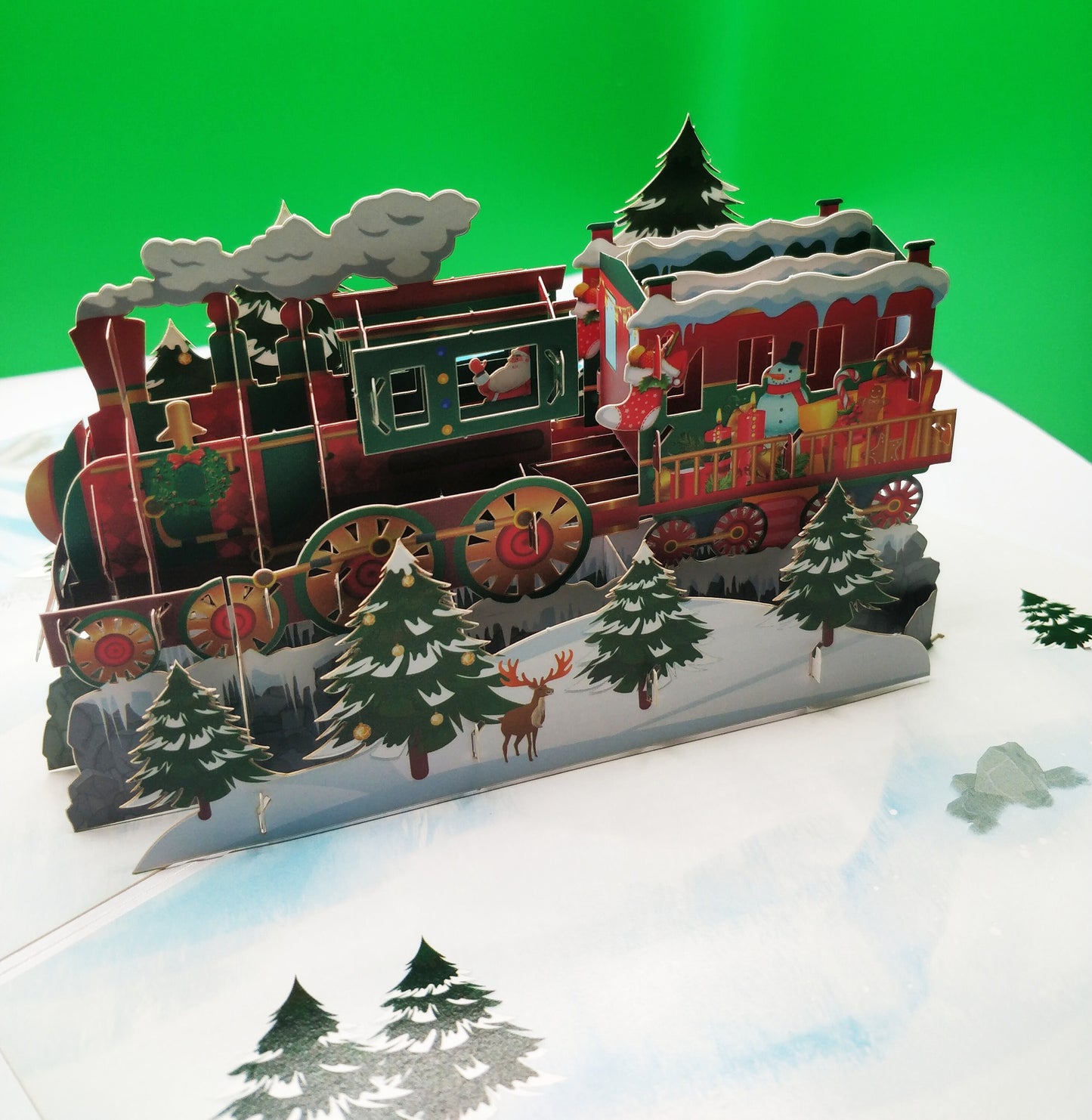 Beautifully Crafted Christmas Train Pop Up Card