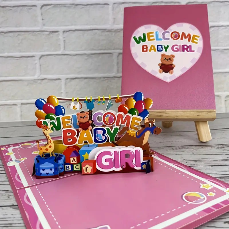 Welcome Baby Girl New Born beautifully crafted Pop Up Card