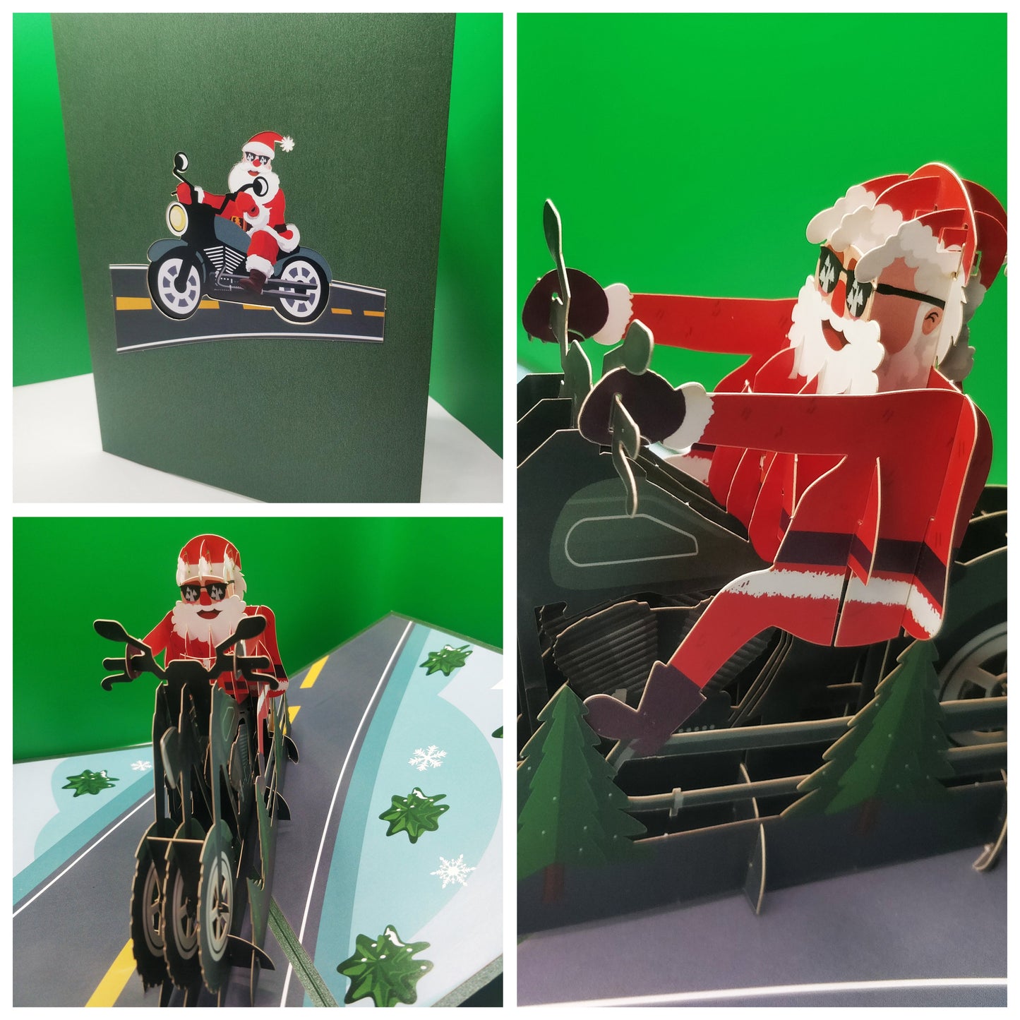 Beautifully Crafted Santa on Motorcycle Pop Up Christmas Card