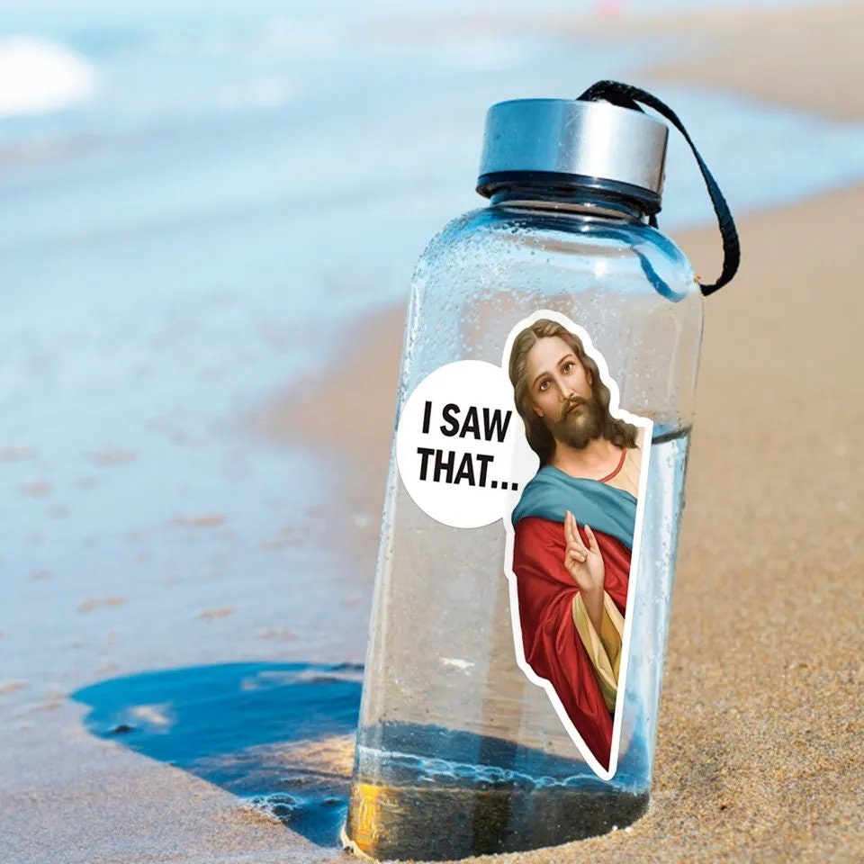 5 pack of Jesus-I Saw That Vinyl Decal Waterproof Stickers (For Laptops, Cars, Windows, Bottles, Books etc)
