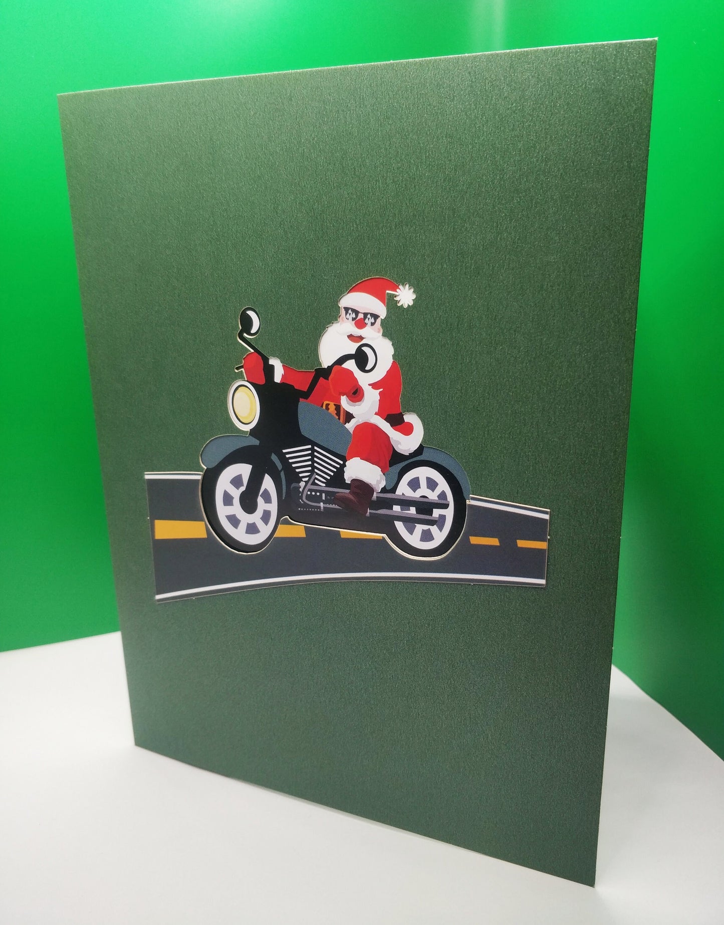 Beautifully Crafted Santa on Motorcycle Pop Up Christmas Card