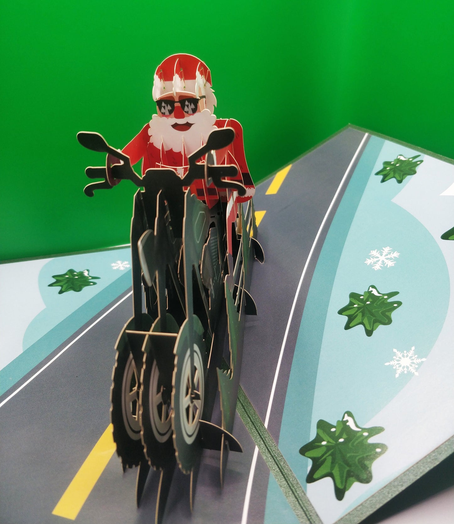 Beautifully Crafted Santa on Motorcycle Pop Up Christmas Card