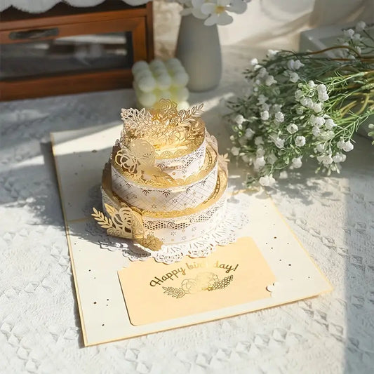 Amazing Beautiful Elegant Happy Birthday 3D Pop Up Cake Greeting Card