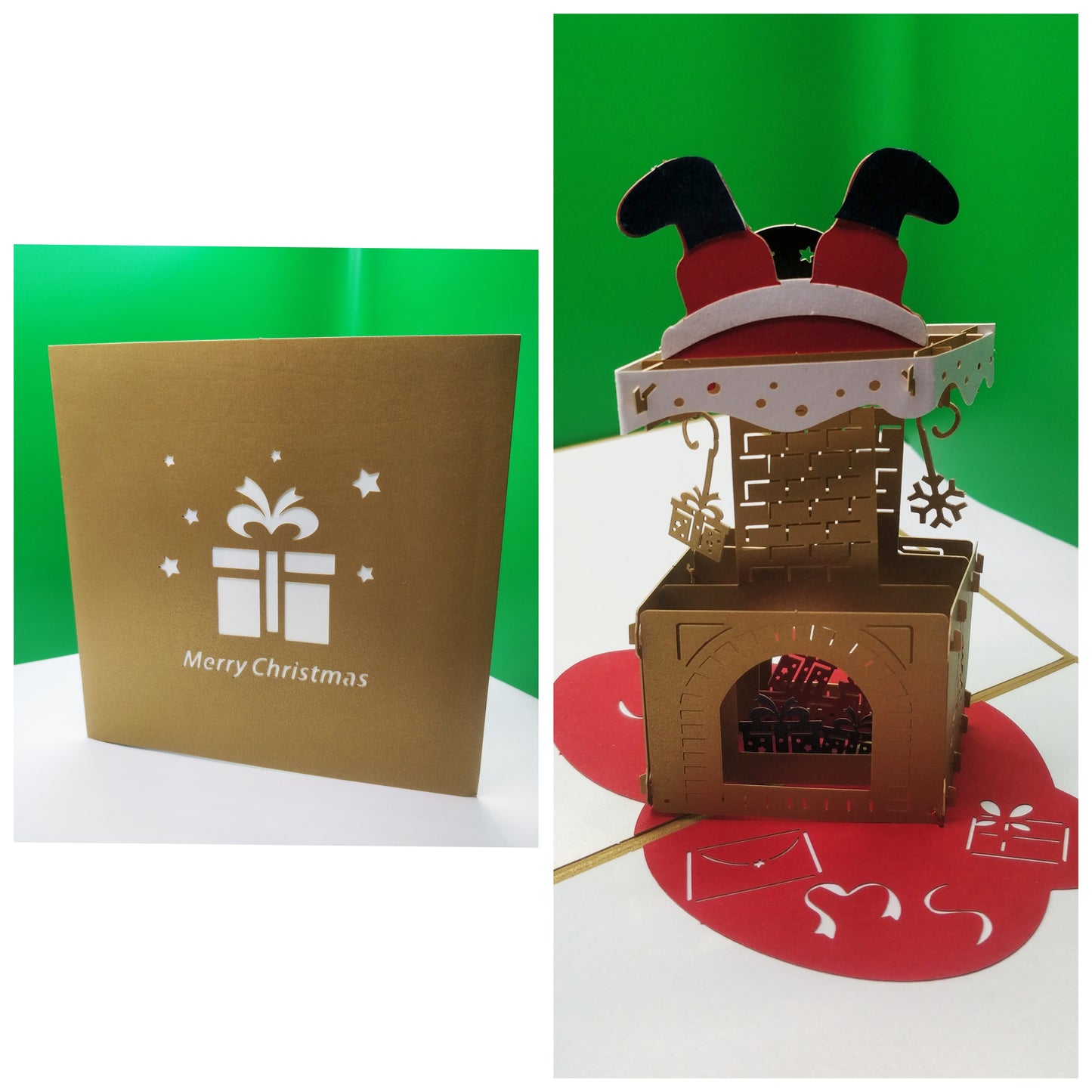 Beautiful Pop Up Merry Christmas Santa stuck in the Chimney Pop Up Card