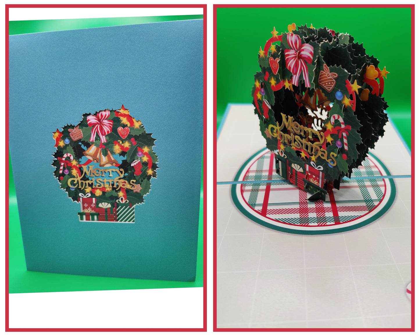 Beautifully Crafted Christmas Wreath Pop Up Christmas Greeting Card