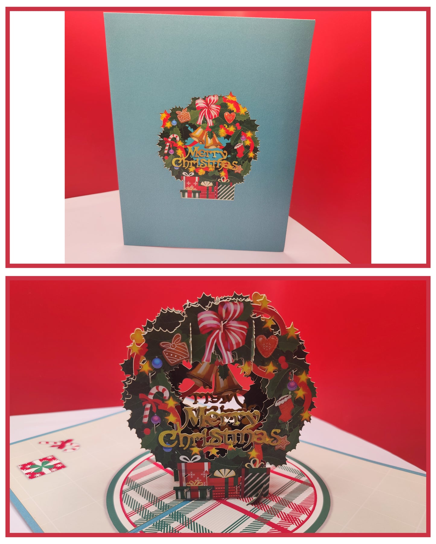 Beautifully Crafted Christmas Wreath Pop Up Christmas Greeting Card