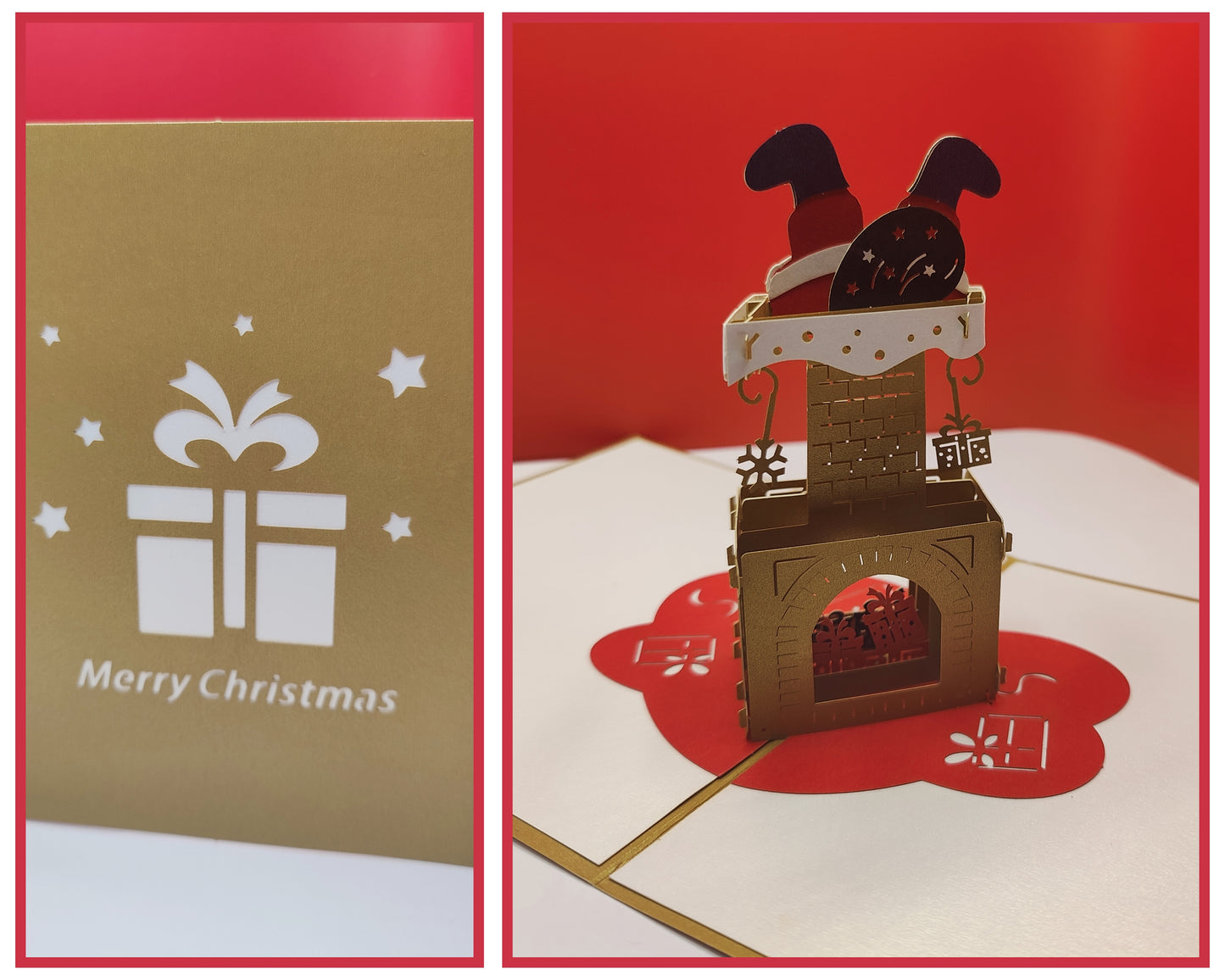 Beautiful Pop Up Merry Christmas Santa stuck in the Chimney Pop Up Card