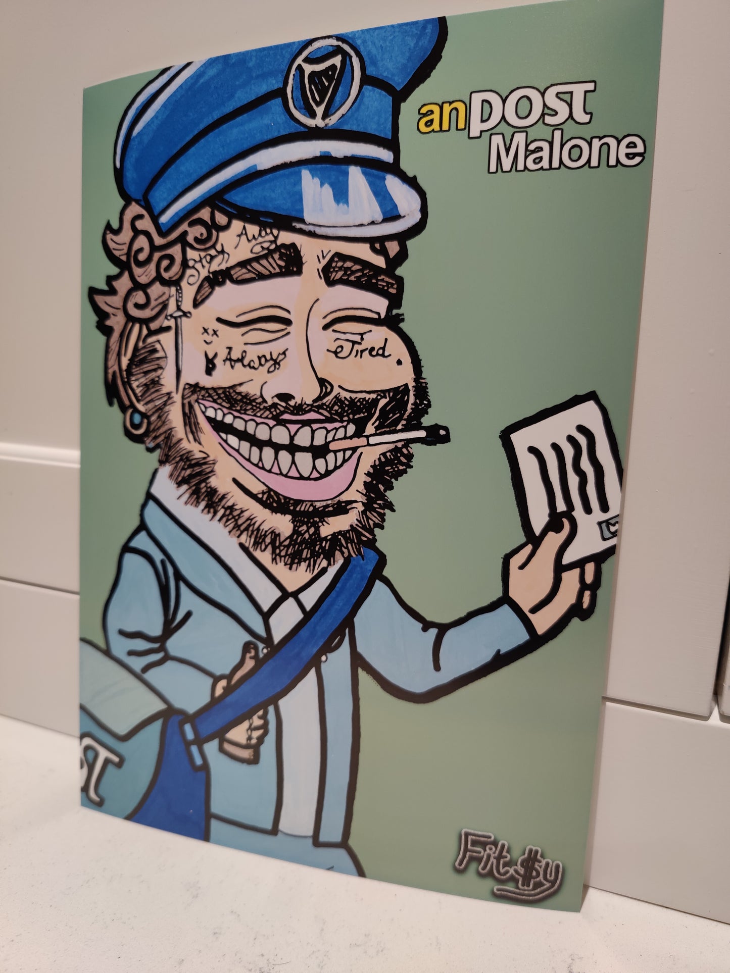 High Quality Limited Edition Art Print of An Post Malone by Irish Artist Fitzy