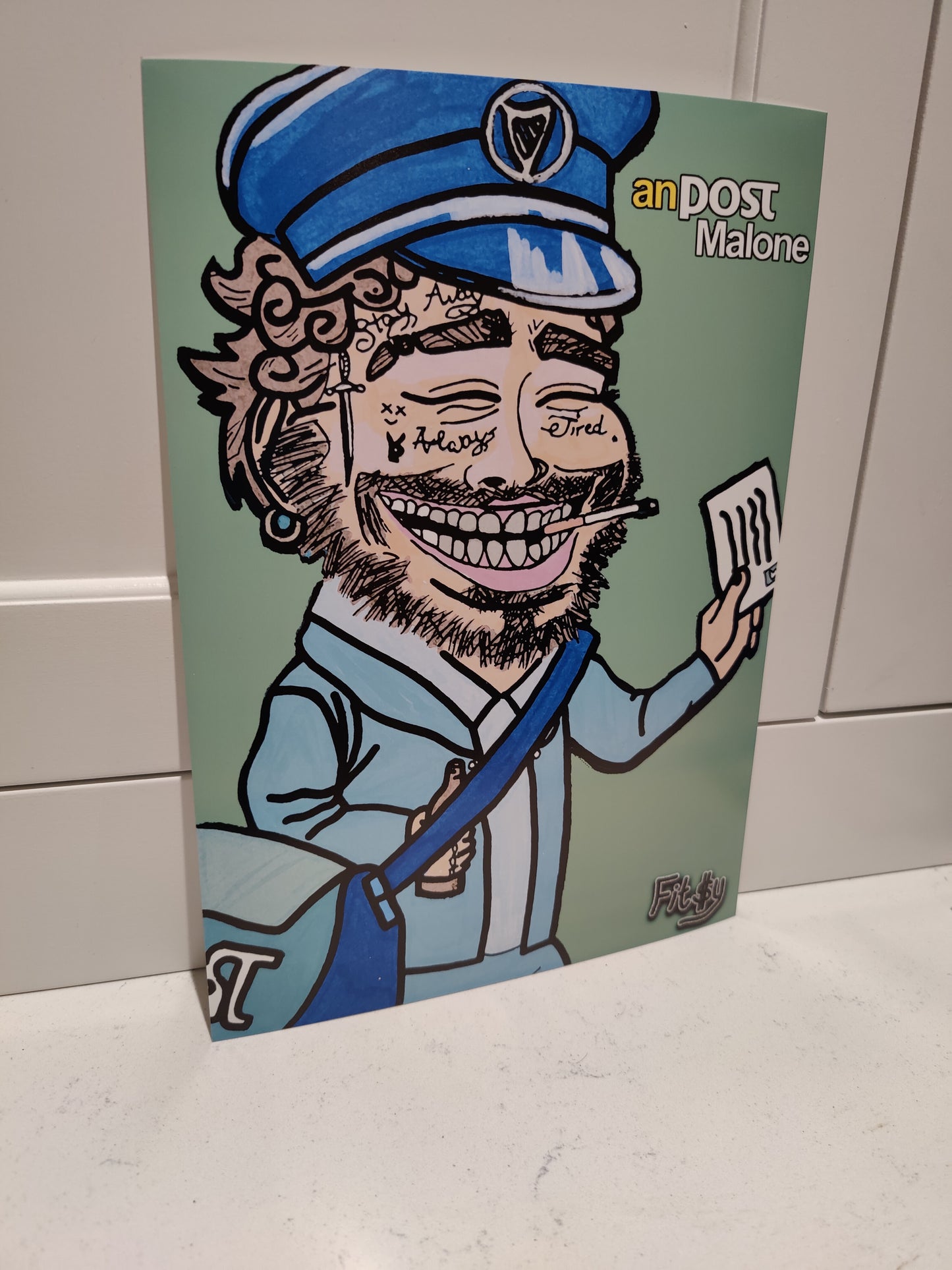 High Quality Limited Edition Art Print of An Post Malone by Irish Artist Fitzy