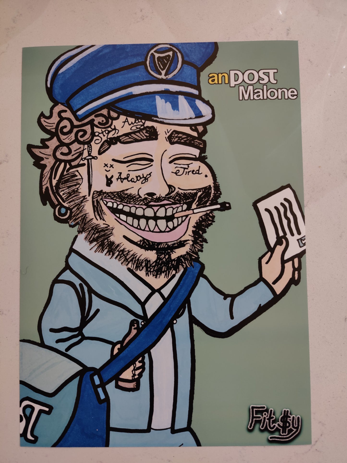 High Quality Limited Edition Art Print of An Post Malone by Irish Artist Fitzy