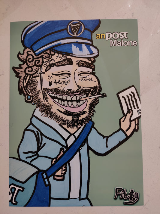High Quality Limited Edition Art Print of An Post Malone by Irish Artist Fitzy