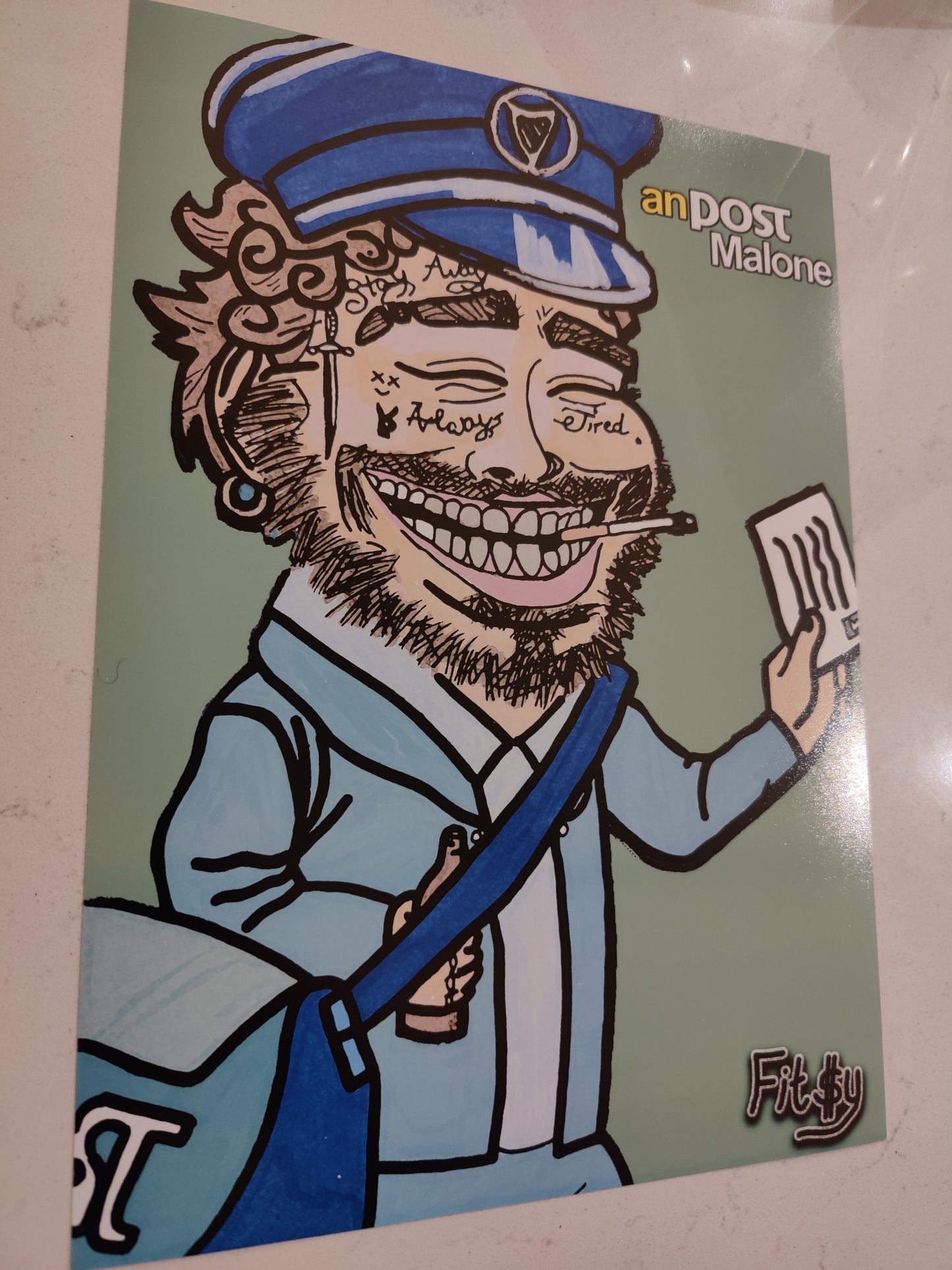 High Quality Limited Edition Art Print of An Post Malone by Irish Artist Fitzy
