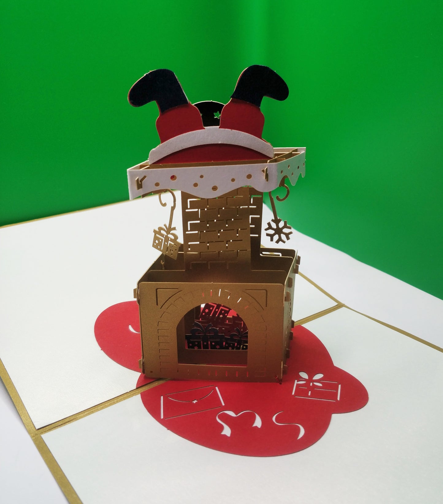 Beautiful Pop Up Merry Christmas Santa stuck in the Chimney Pop Up Card