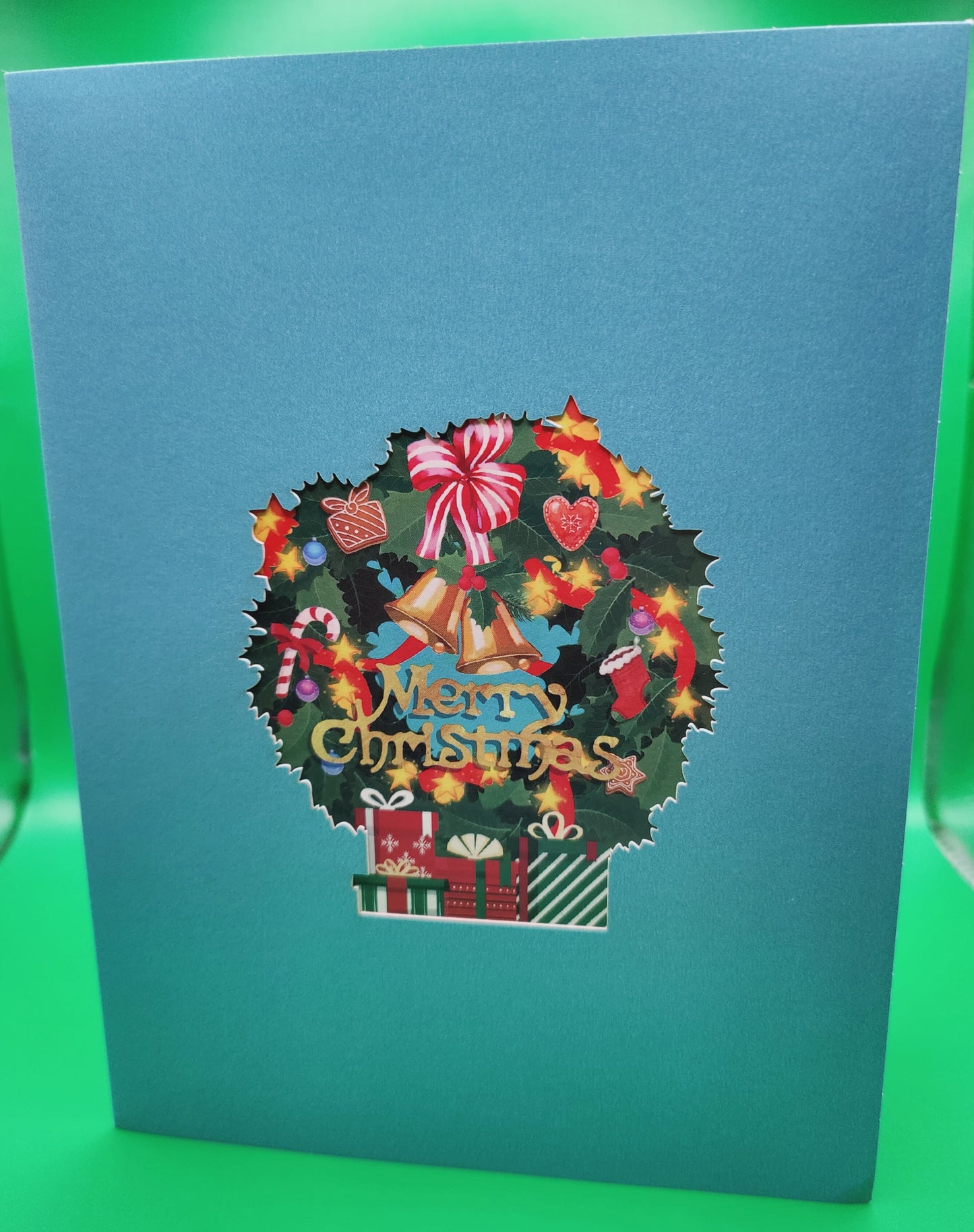 Beautifully Crafted Christmas Wreath Pop Up Christmas Greeting Card