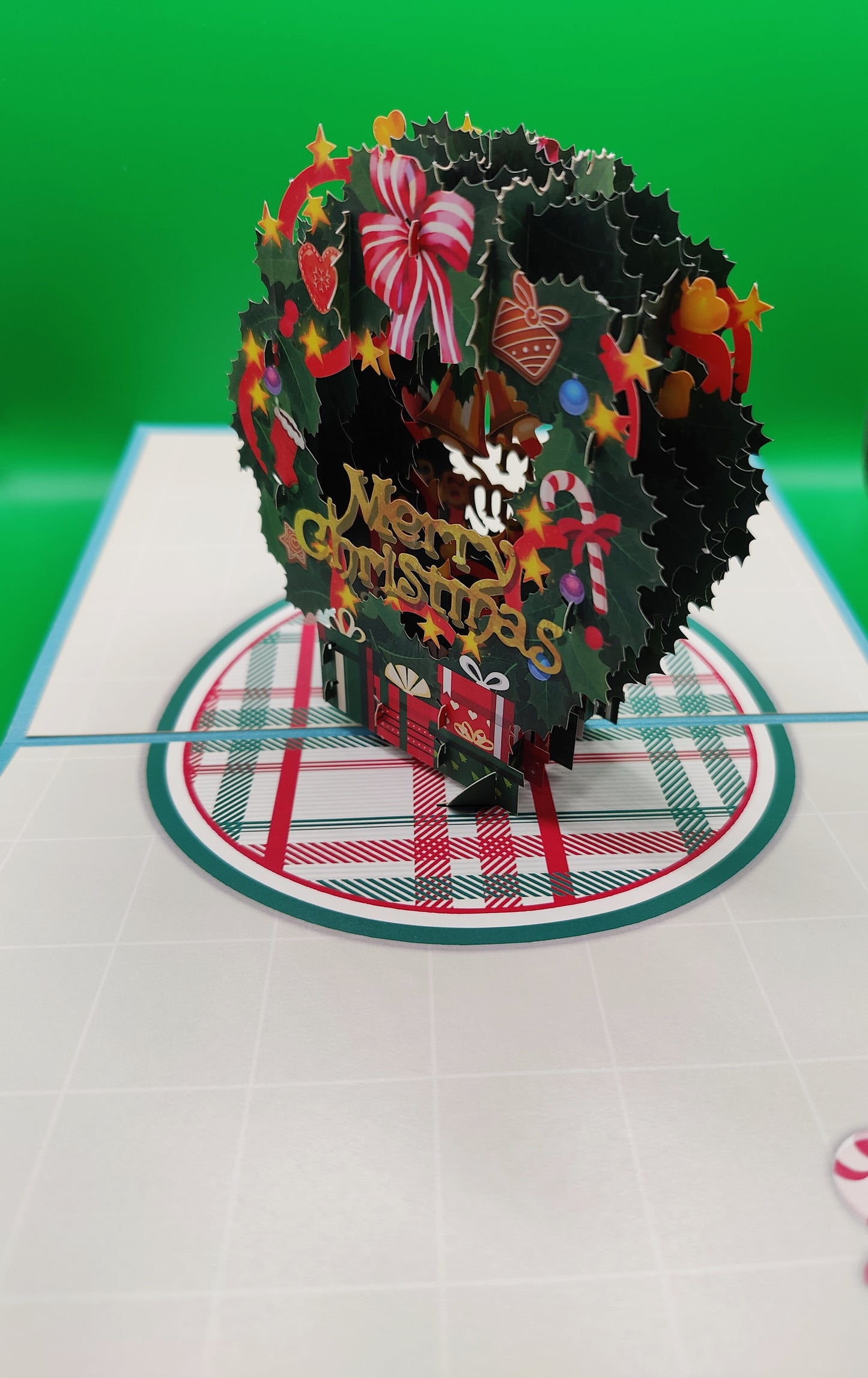 Beautifully Crafted Christmas Wreath Pop Up Christmas Greeting Card
