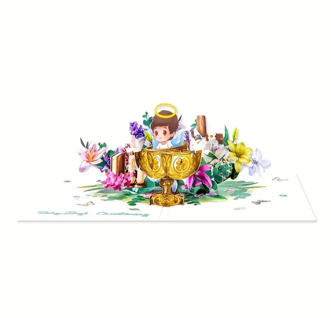 Beautifully Crafted Baby Boy Pop Up Christening (Baptism) Card