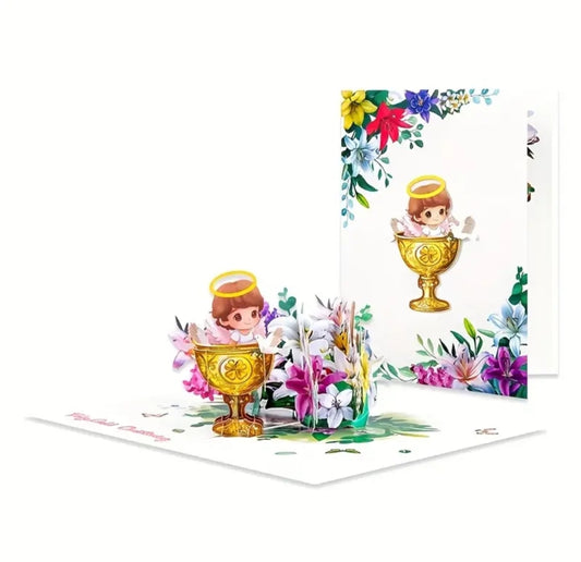 Beautifully Crafted Baby Girl Pop Up Christening (Baptism) Card
