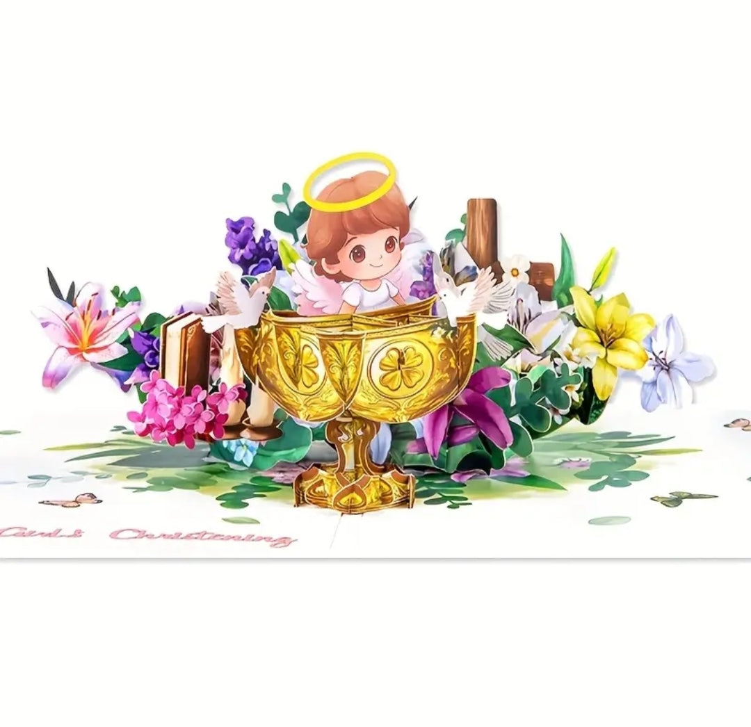 Beautifully Crafted Baby Girl Pop Up Christening (Baptism) Card