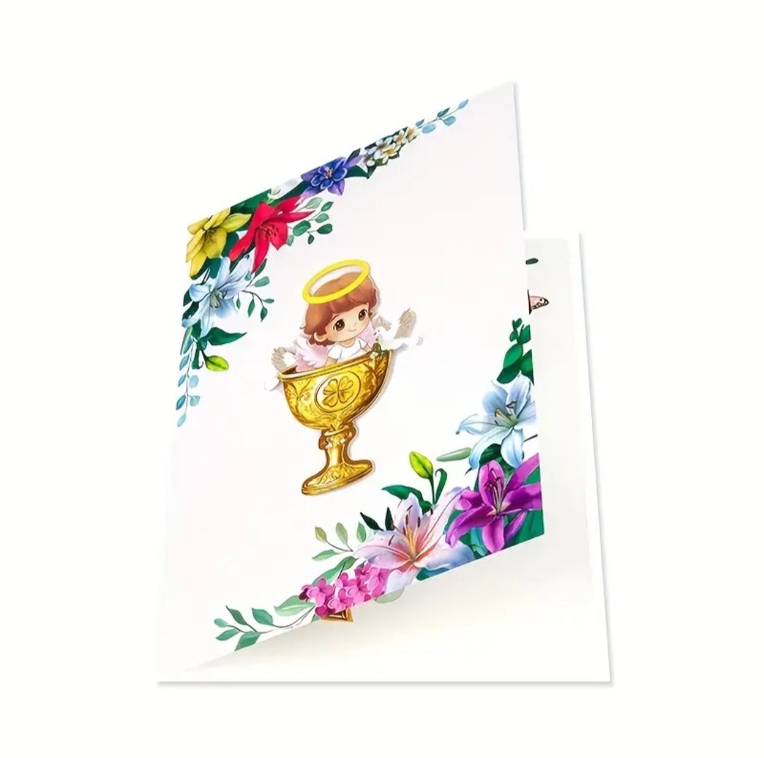 Beautifully Crafted Baby Girl Pop Up Christening (Baptism) Card
