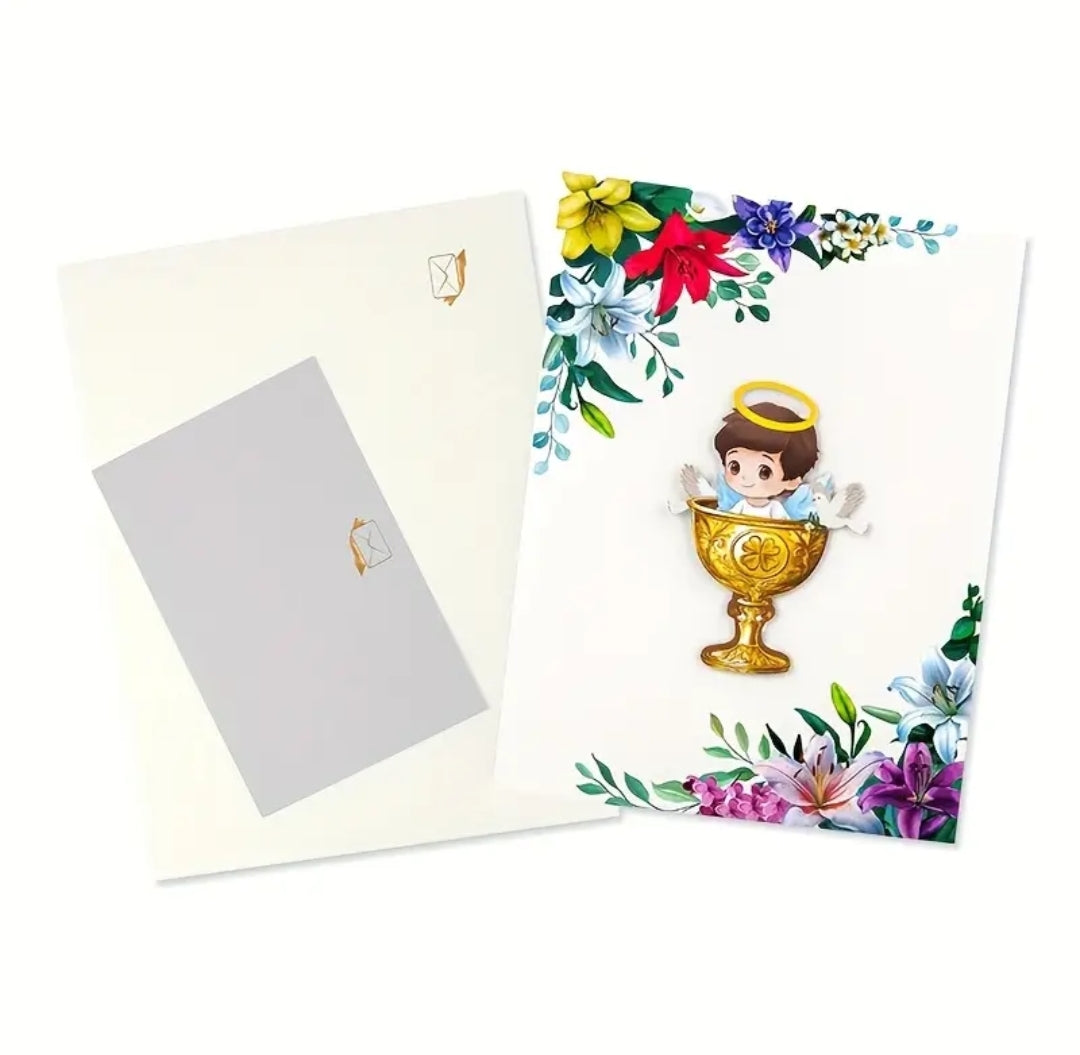 Beautifully Crafted Baby Boy Pop Up Christening (Baptism) Card