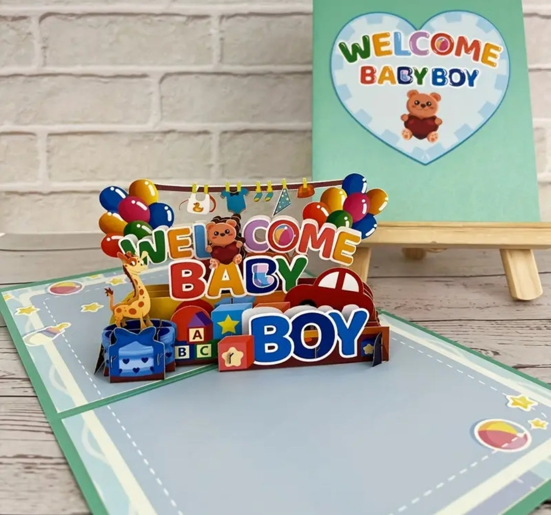 Welcome Baby Boy New Born beautifully crafted Pop Up Card