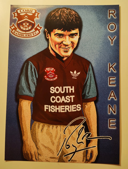 Roy Keane High Quality Art Print of his Cobh Ramblers Playing Days with a print copy of his autograph