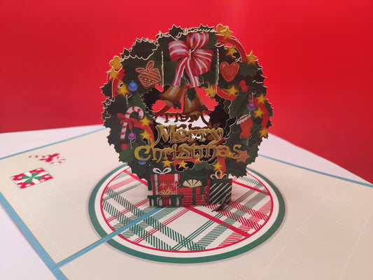 Beautifully Crafted Christmas Wreath Pop Up Christmas Greeting Card