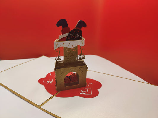 Beautiful Pop Up Merry Christmas Santa stuck in the Chimney Pop Up Card