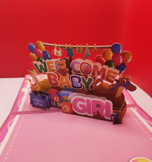 Welcome Baby Girl New Born beautifully crafted Pop Up Card