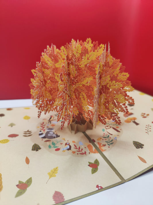 Beautiful Pop Up Autumn Tree Greeting Card with Squirrel