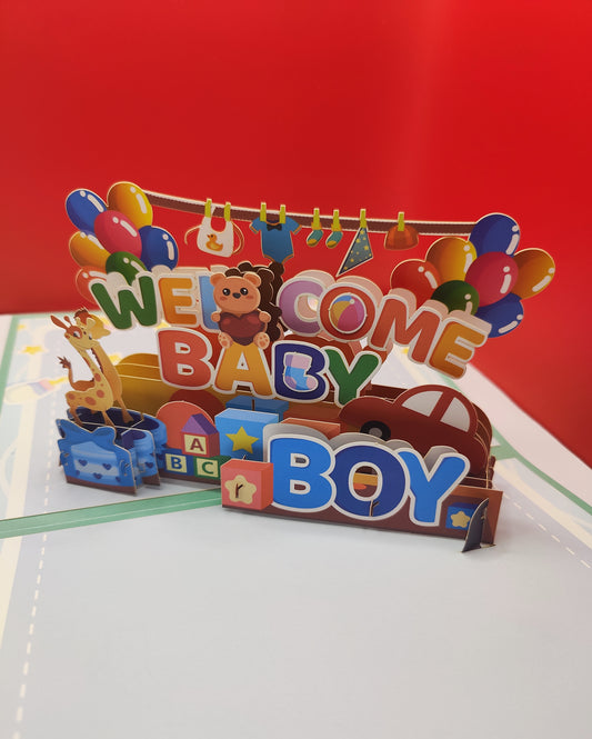 Welcome Baby Boy New Born beautifully crafted Pop Up Card