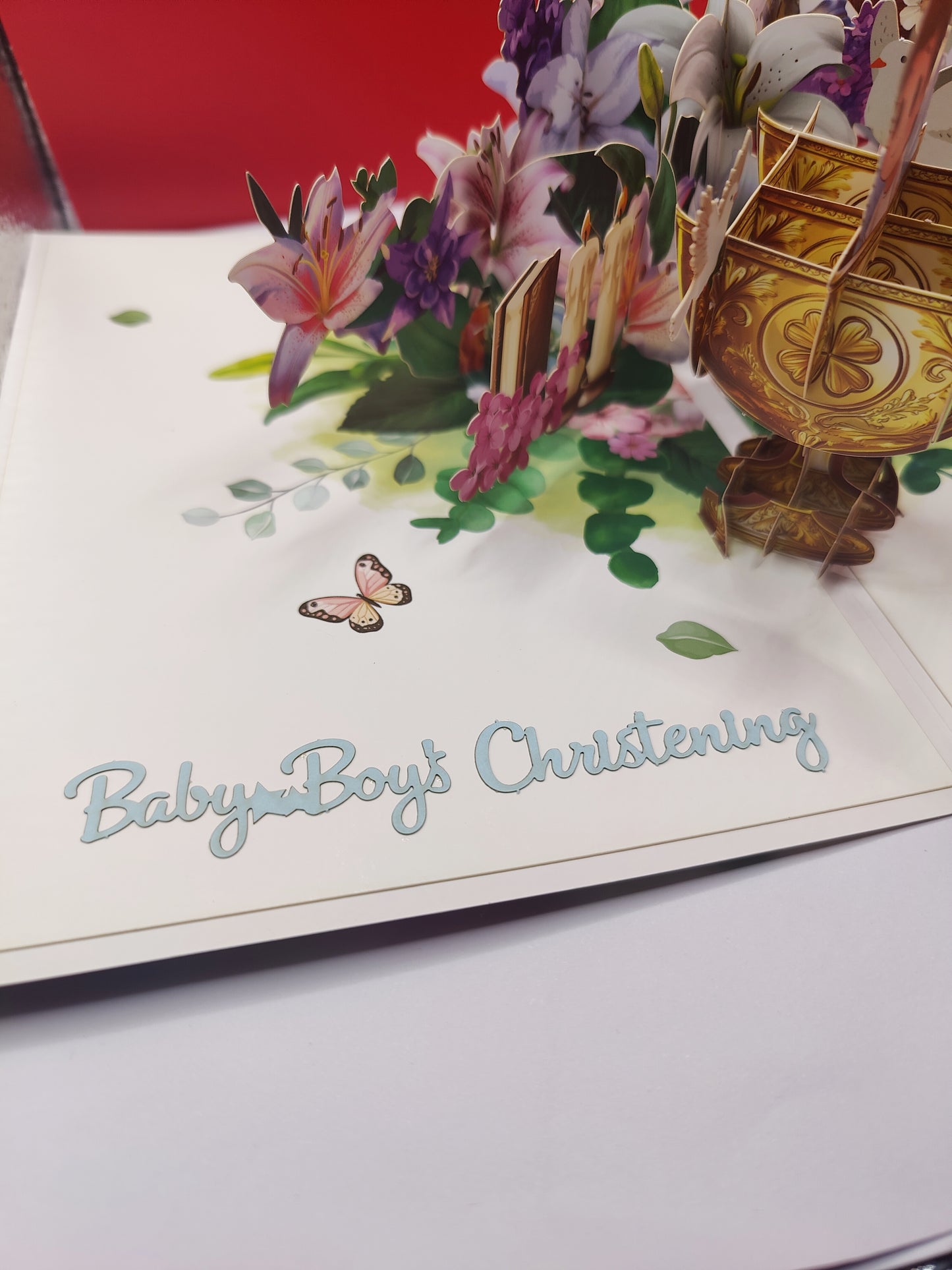 Beautifully Crafted Baby Boy Pop Up Christening (Baptism) Card