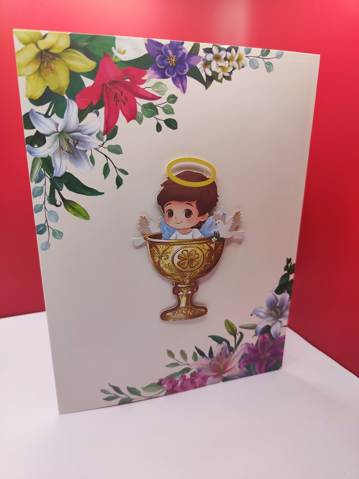 Beautifully Crafted Baby Boy Pop Up Christening (Baptism) Card