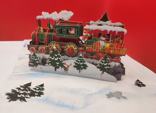Beautifully Crafted Christmas Train Pop Up Card