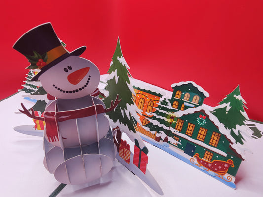 Beautifully Crafted Snowman Pop Up Christmas Greeting Card