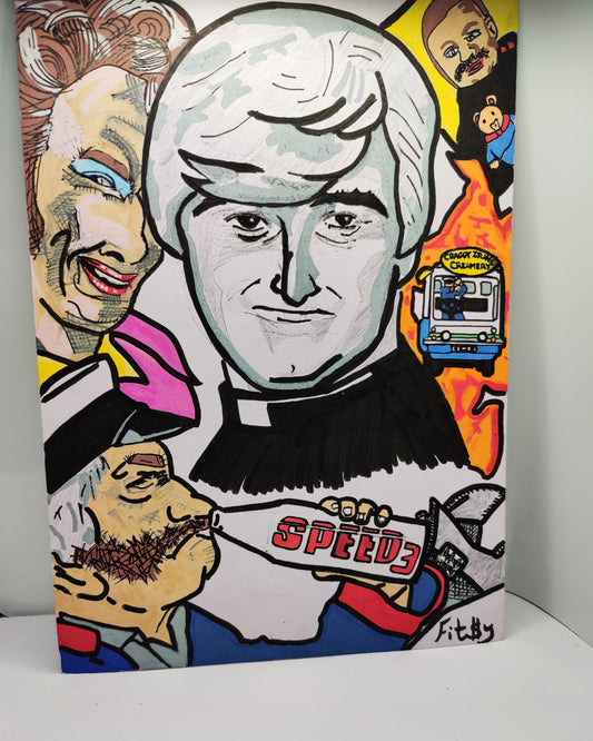 Original Art Painting of Father Ted Speed 3 by Irish Artist Fitzy