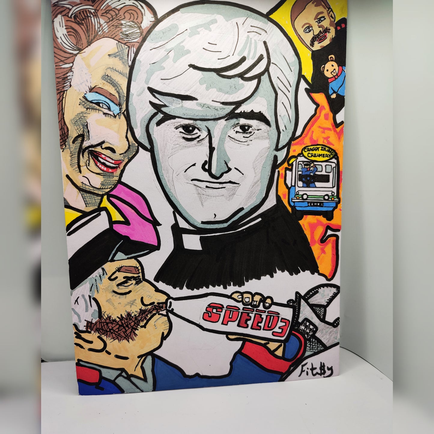 Original Art Painting of Father Ted Speed 3 by Irish Artist Fitzy