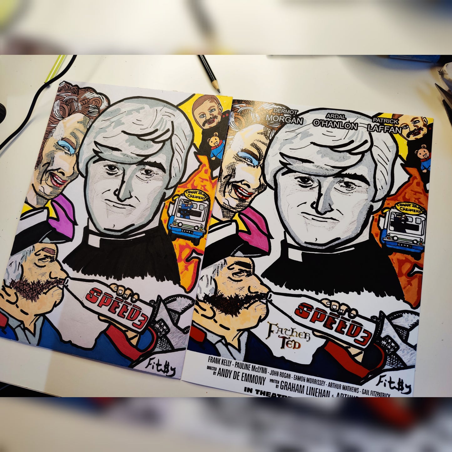 Original Art Painting of Father Ted Speed 3 by Irish Artist Fitzy