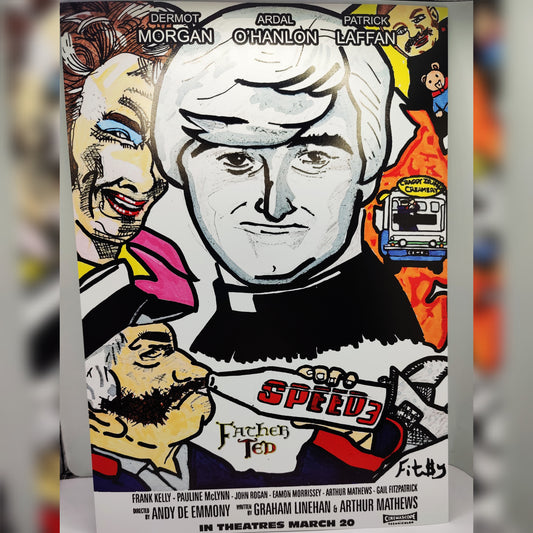 Father Ted Speed 3 Movie Poster by Irish Artist Fitzy- High Quality A4 Print with Luster Finish