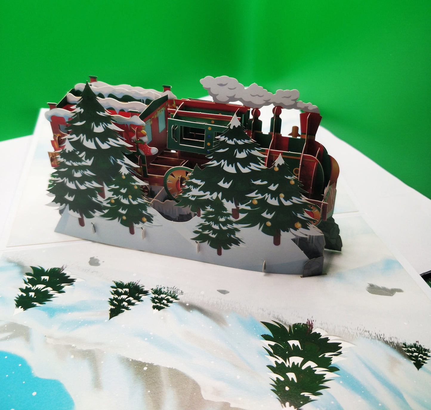 Beautifully Crafted Christmas Train Pop Up Card