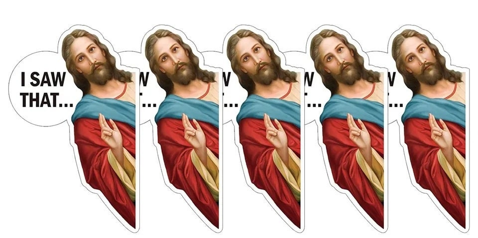 5 pack of Jesus-I Saw That Vinyl Decal Waterproof Stickers (For Laptops, Cars, Windows, Bottles, Books etc)