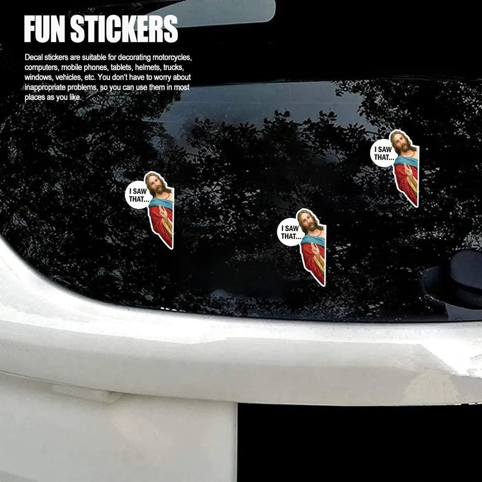 5 pack of Jesus-I Saw That Vinyl Decal Waterproof Stickers (For Laptops, Cars, Windows, Bottles, Books etc)