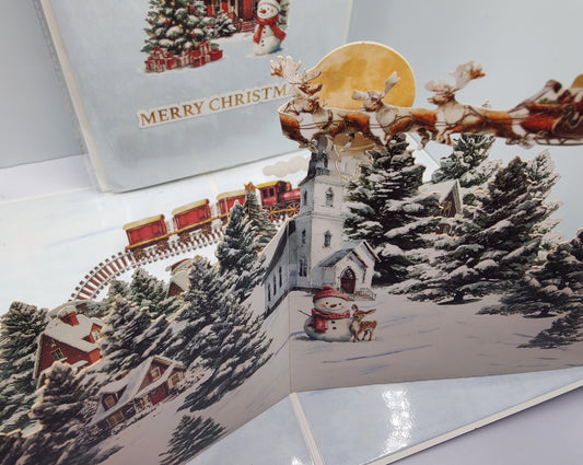 Beautiful 3D Pop Up Christmas Card of a Snowy Village