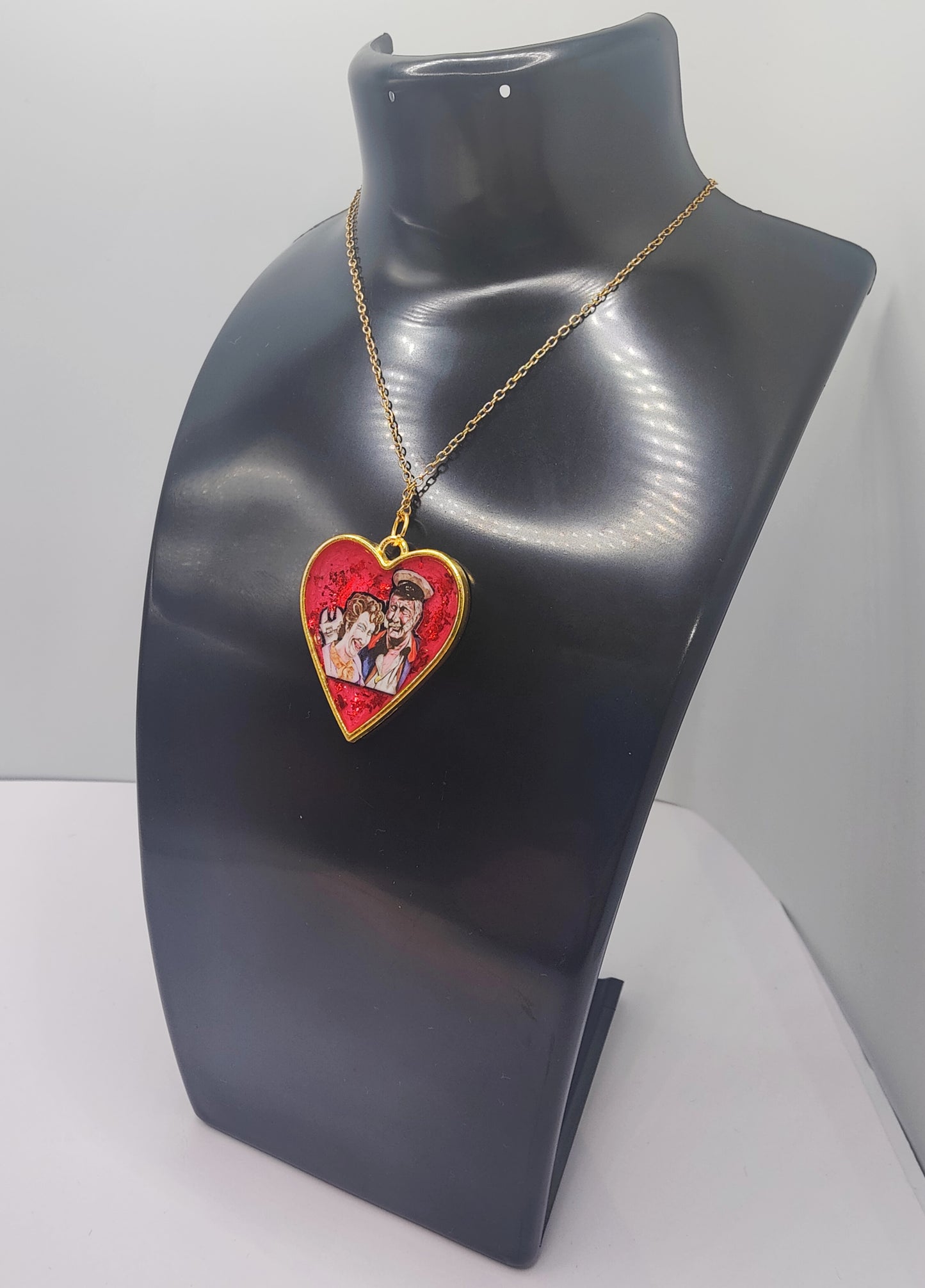 Beautiful Handcrafted Mrs Doyle and Pat Mustard (Father Ted)  Heart Shaped Pendant and Chain