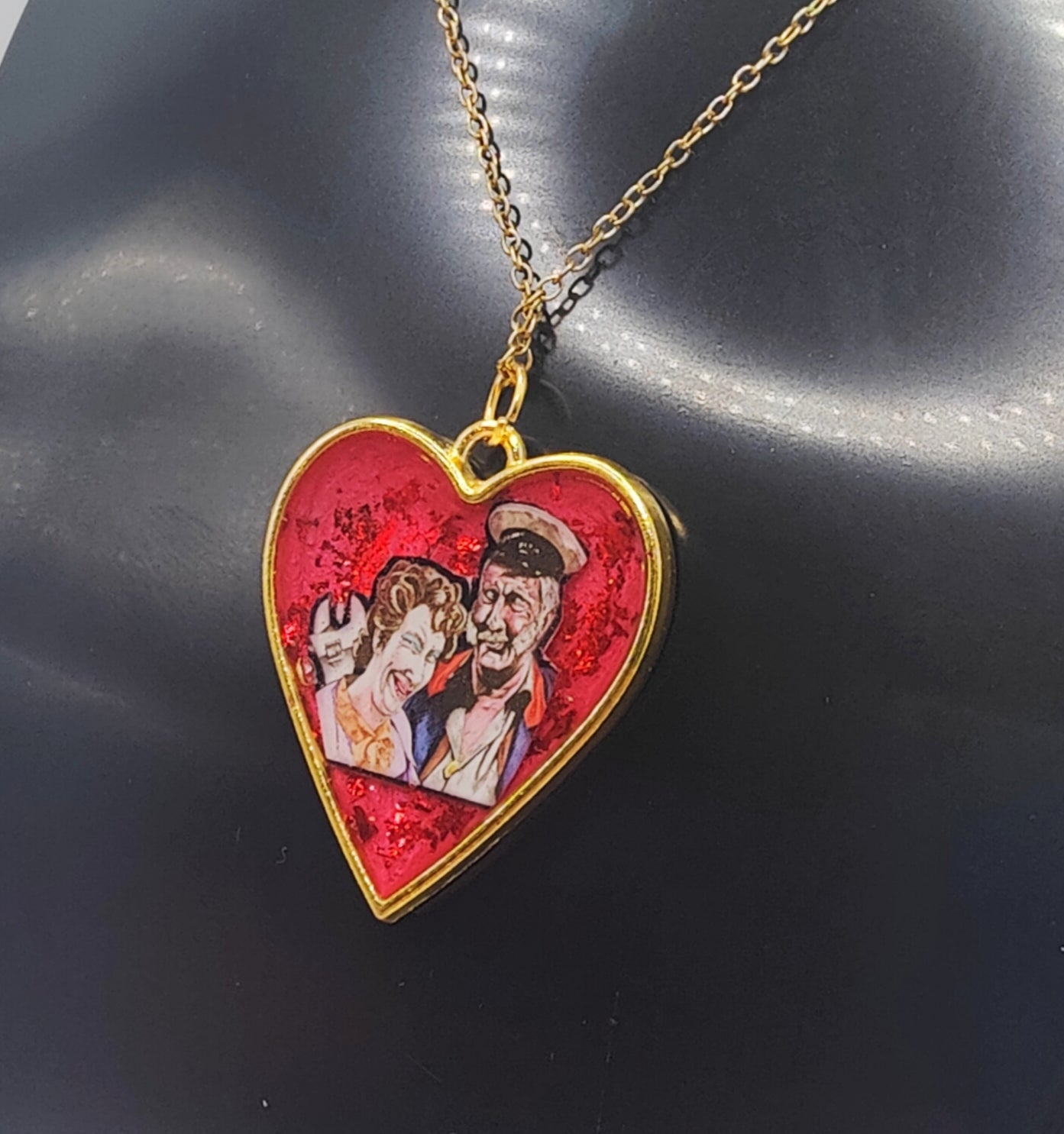 Beautiful Handcrafted Mrs Doyle and Pat Mustard (Father Ted)  Heart Shaped Pendant and Chain