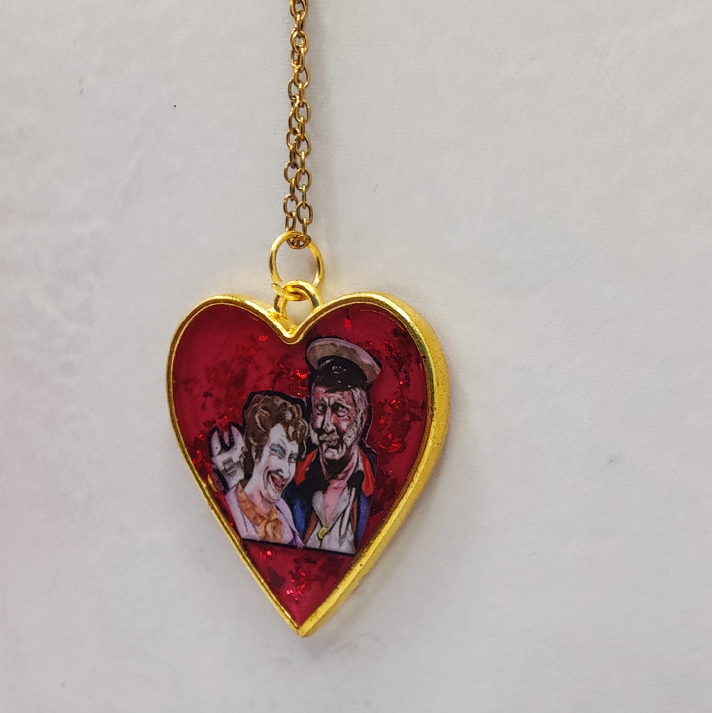 Beautiful Handcrafted Mrs Doyle and Pat Mustard (Father Ted)  Heart Shaped Pendant and Chain