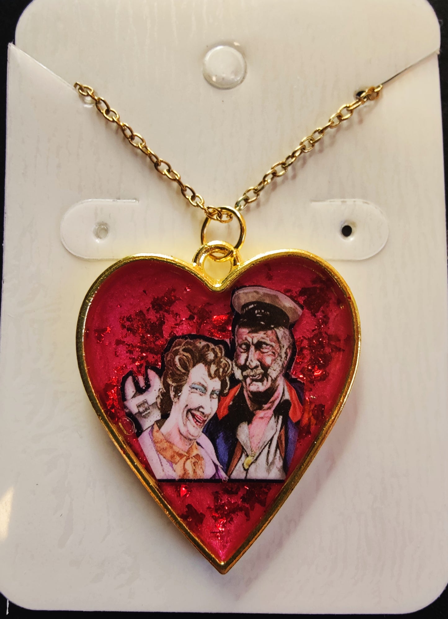 Beautiful Handcrafted Mrs Doyle and Pat Mustard (Father Ted)  Heart Shaped Pendant and Chain