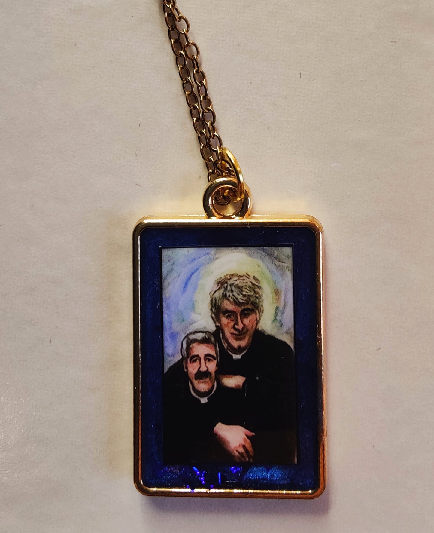 Beautiful Handcrafted Father Ted and Father Stone Oil Painting Pendant and Chain