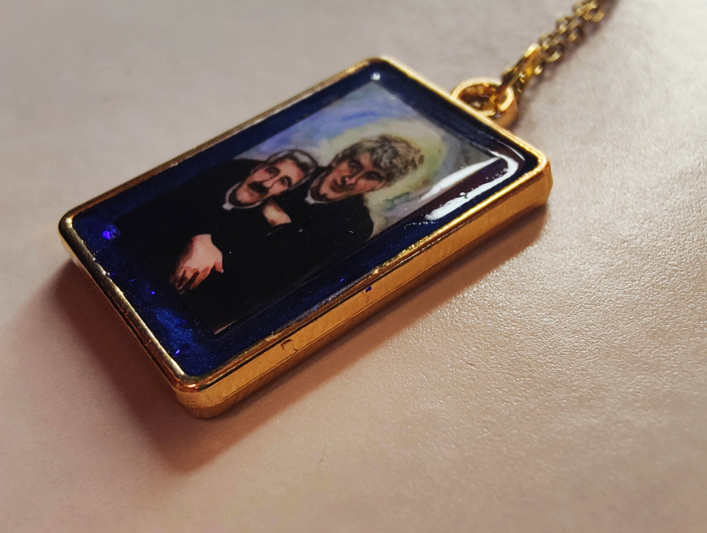 Beautiful Handcrafted Father Ted and Father Stone Oil Painting Pendant and Chain