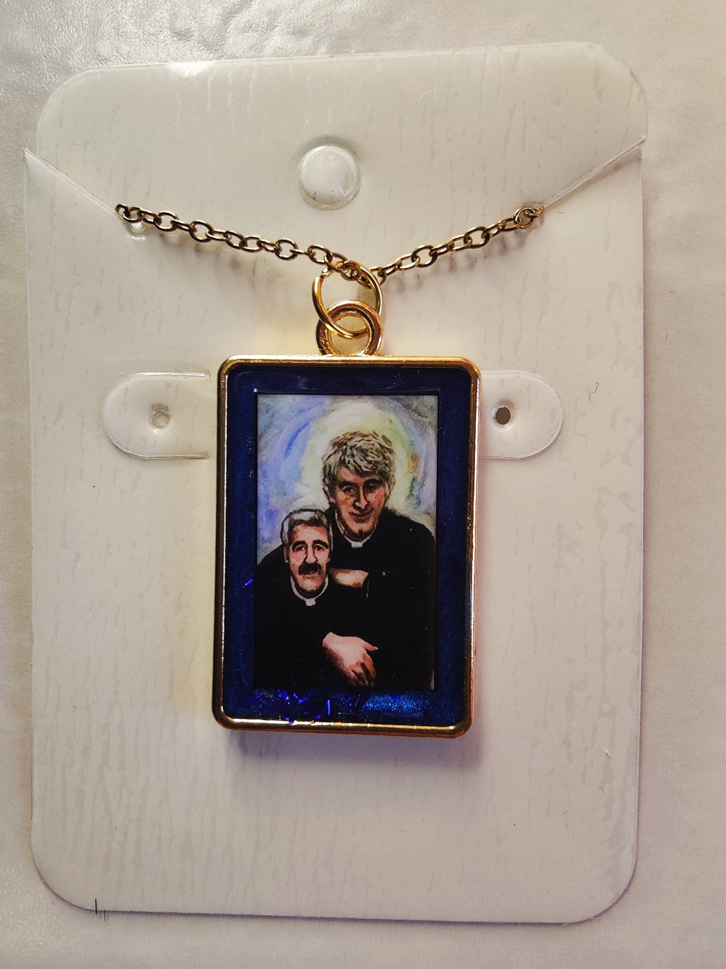 Beautiful Handcrafted Father Ted and Father Stone Oil Painting Pendant and Chain